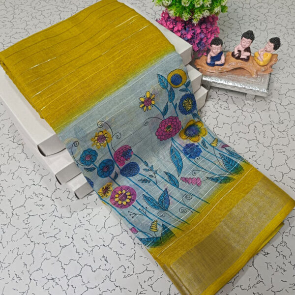 Trendy Pure Linen Cotton Sarees - Image 10