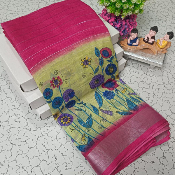 Trendy Pure Linen Cotton Sarees - Image 11