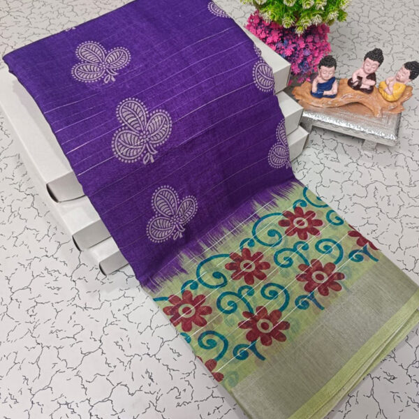 Trendy Pure Linen Cotton Sarees - Image 2