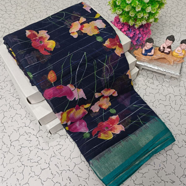Trendy Pure Linen Cotton Sarees - Image 20