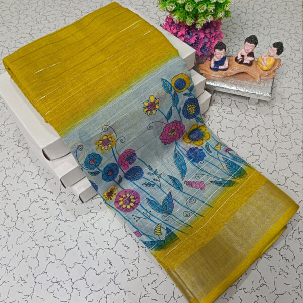 Trendy Pure Linen Cotton Sarees - Image 25