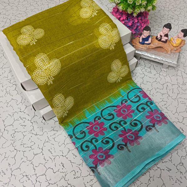Trendy Pure Linen Cotton Sarees - Image 3