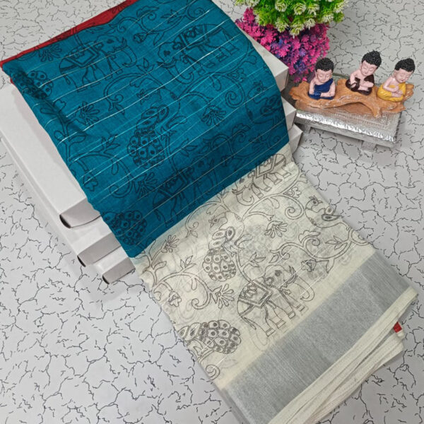 Trendy Pure Linen Cotton Sarees - Image 4
