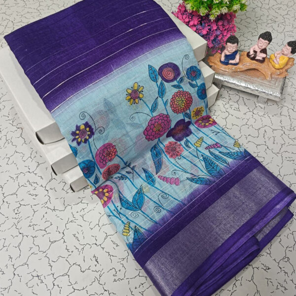 Trendy Pure Linen Cotton Sarees - Image 6
