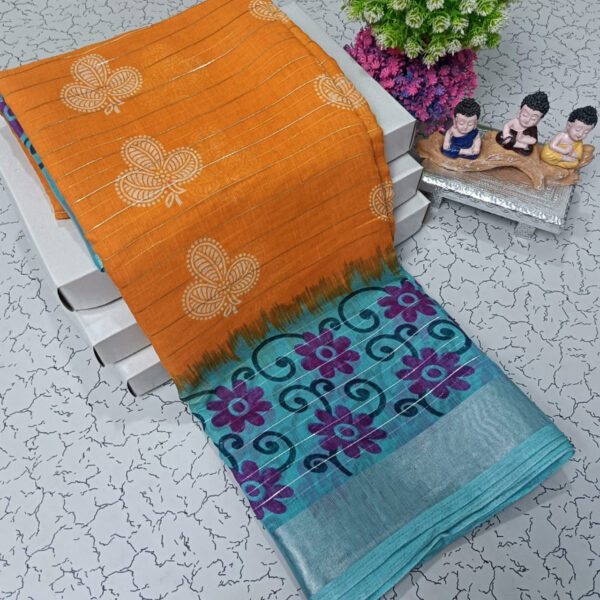 Trendy Pure Linen Cotton Sarees - Image 8