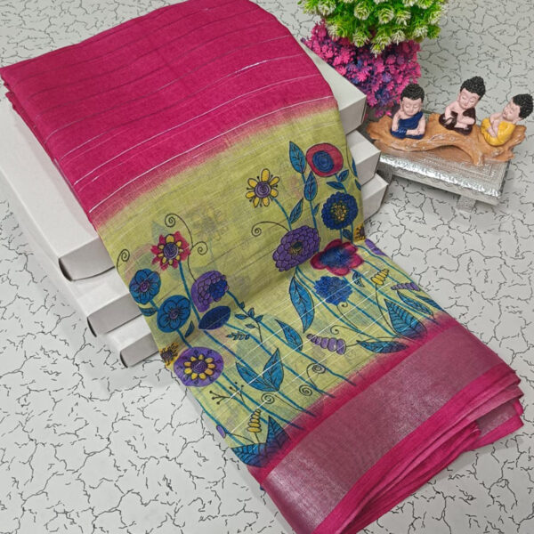 Trendy Pure Linen Cotton Sarees - Image 9